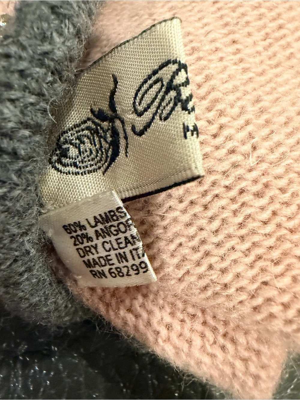 Blumarine Pink Wool Angora Knit Gloves Rosette Rhinestone Logo Italy
